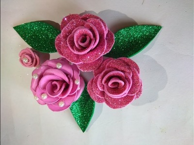 DIY Foam Sheet Glitter Rose. How to make rose for gift packing. Easiest way of making Rose at home