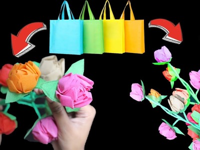 DIY: Shopping Bag Rose! How to Make Beautiful Realistic shopping bag Rose-carry bag crafts-Eti's Etc