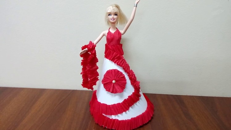 Doll Dress making From crepe paper |How to make Doll Dress | Dress making For Doll |Doll Decoration