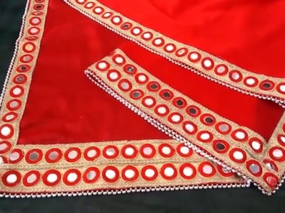 HOW TO- ATTACH  LACE ON SARI \\ HOW TO- MAKE   DESIGNER SARI AT  HOME \ HOW TO- FIX LACE ON SAARI