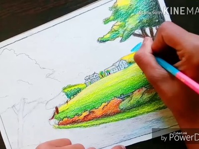 How to draw a beautiful landscape with pencil colors|AJ SUPER PENCIL ART