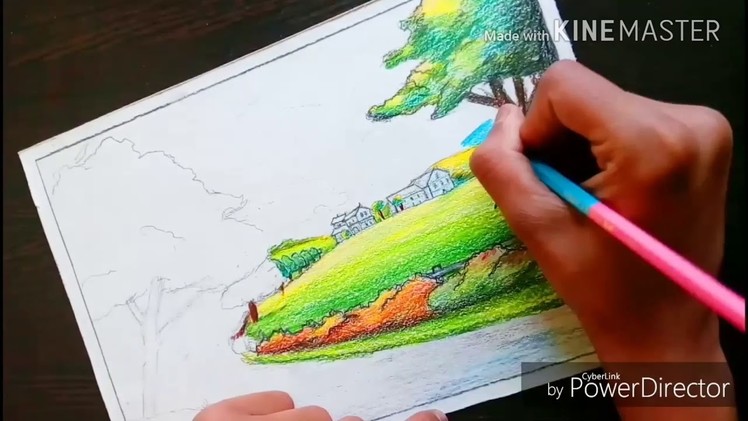 How to draw a beautiful landscape with pencil colors|AJ SUPER PENCIL ART