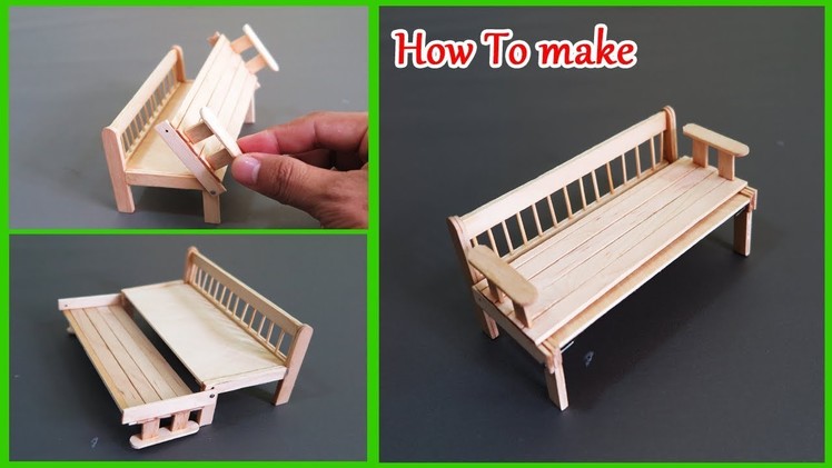 How To Make A Pull Out Sofa Bed From Popsicle Stick -  Miniature Sofa Bed ( Crafts For Kids)