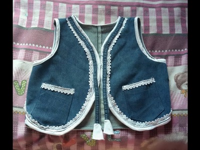 How to make baby  jacket from old jeans cutting and stitching full tutorial