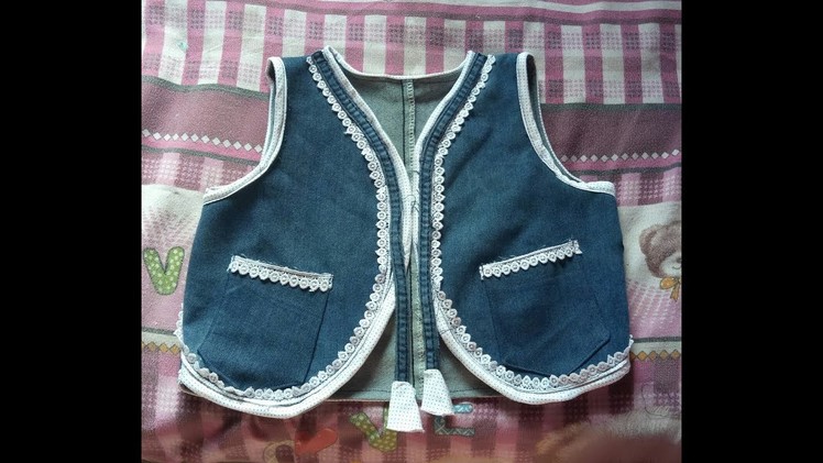 How to make baby  jacket from old jeans cutting and stitching full tutorial
