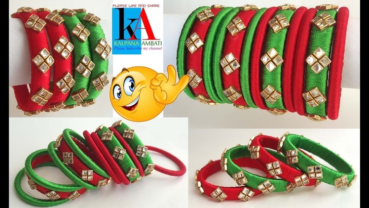 How to make designer SilkThread Bangles using tape || Silk Thread Bangles making tutorial
