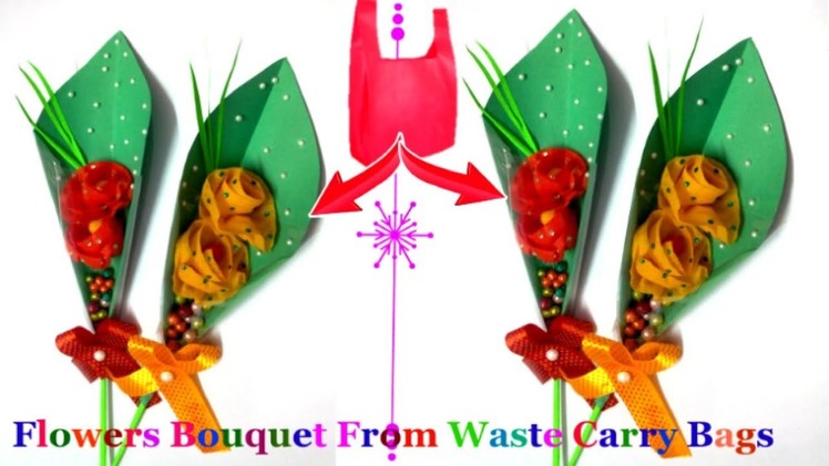 How To Make Flower Bouquet From Waste Carry Bags |Valentine day special |Best out of waste
