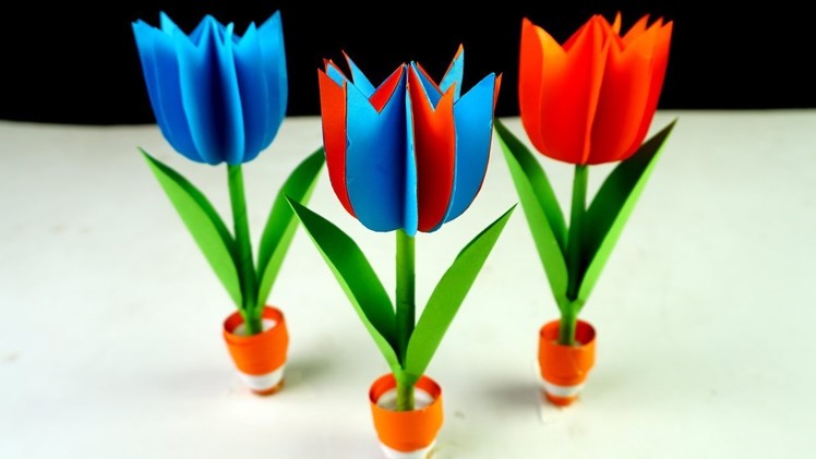 How to Make Flower with Color Paper - Small Paper Flower Pot  - Easy origami