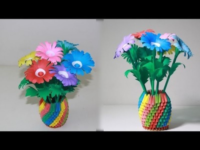How To Make Gerbera Flower Origami | paper flower stick diy | paper crafts for kids