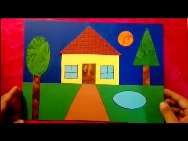 How to make scenery of House using geometrical shapes for kids - Step by step