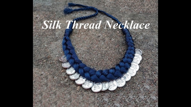 How to make silk thread necklace.DIY.Blue silk thread necklace.Creation&you