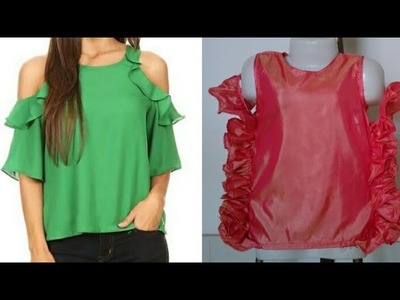 Latest designer ruffle top with cold sleeves| how to make ruffle top with cold sleeves easy tutorial