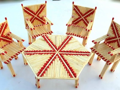 Match stick art : how to make chair and table by useing matchstick,match stick dining table making.
