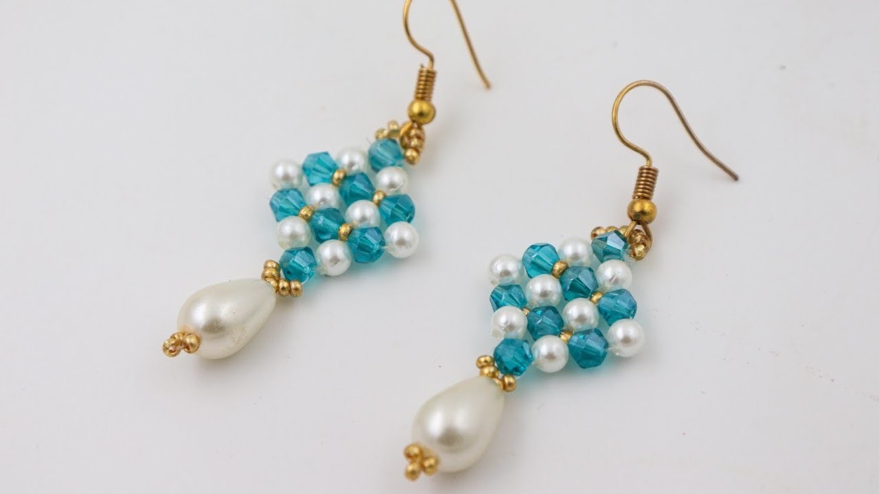 Aquamarine Beaded Earrings.How To Make Beaded Earrings.Handmade Jewelry.Easy & Quick Craft