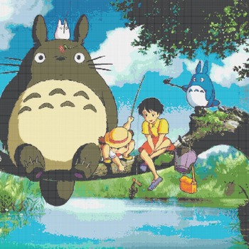 counted Cross stitch pattern Totoro fishing by Miyazaki 496*370 stitches CH268