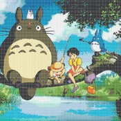 counted Cross stitch pattern Totoro fishing by Miyazaki 496*370 stitches CH268