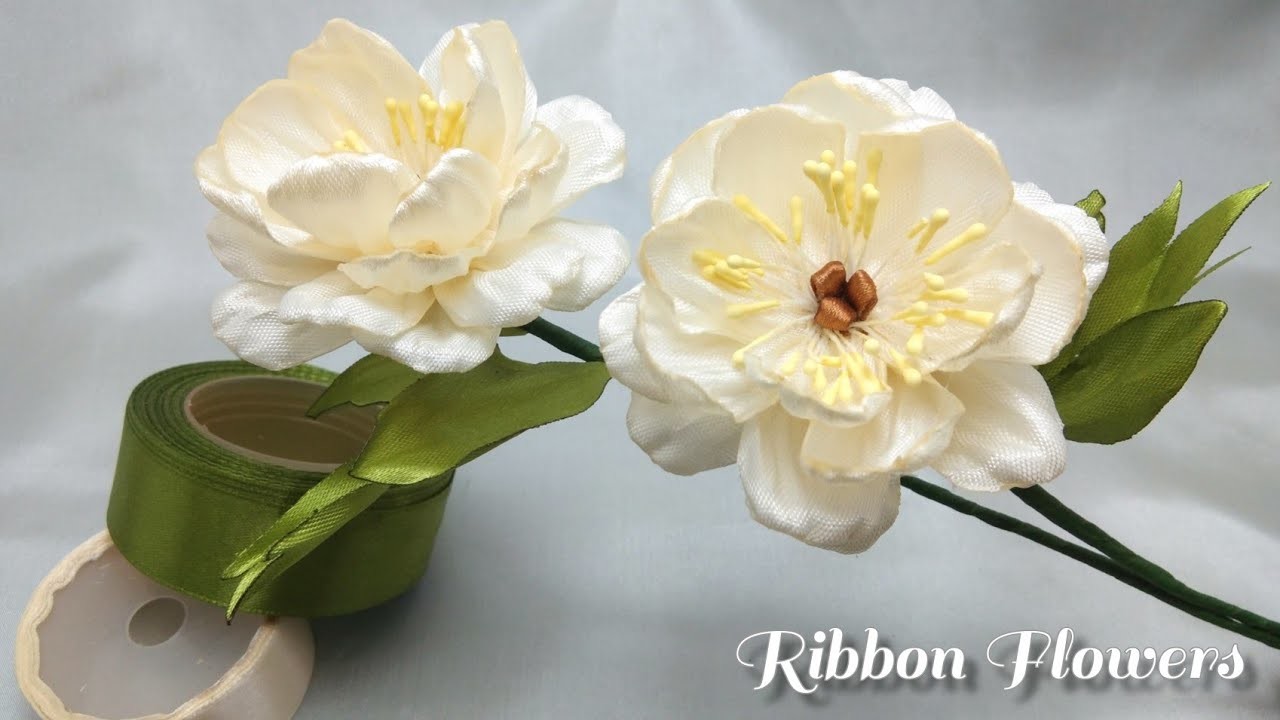 DIY.how to make satin ribbon flower peony in bloom easy