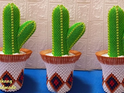 3d origami cactus tutorial | DIY making paper cactus home decoration idea