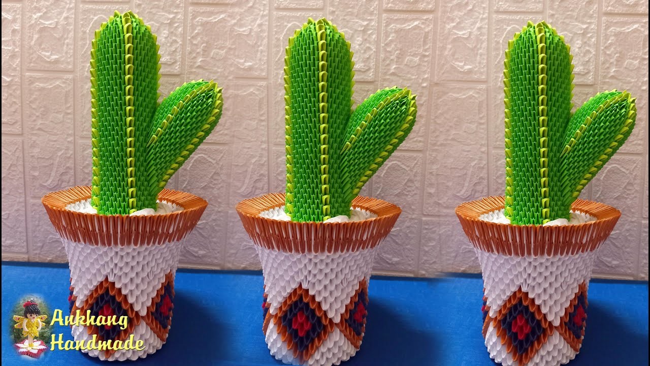 3d origami cactus tutorial | DIY making paper cactus home decoration idea