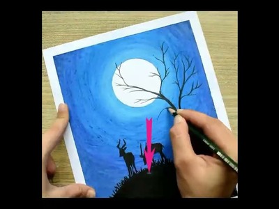 Moonlight easy Scenery with oil pastel #shorts #funcrafts