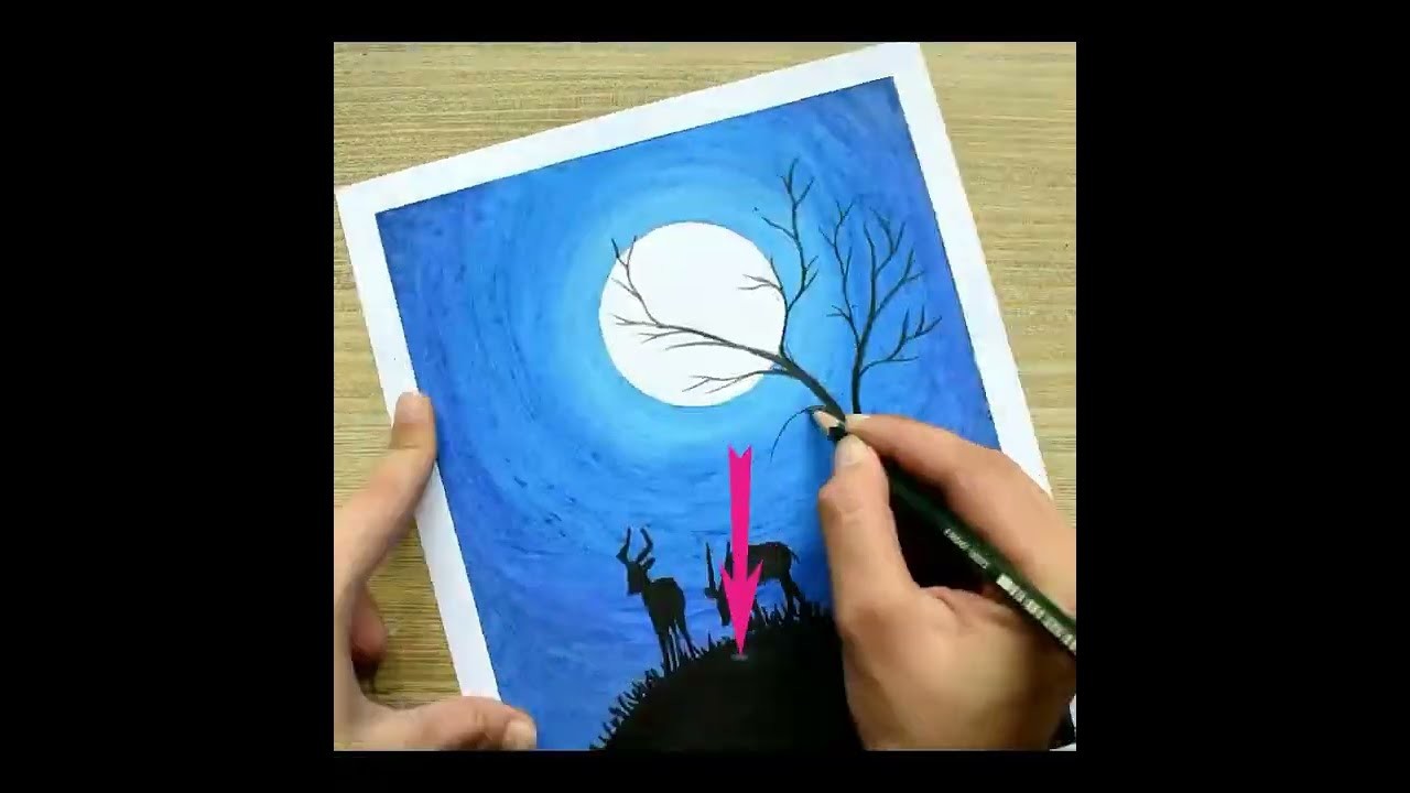 Moonlight easy Scenery with oil pastel #shorts #funcrafts
