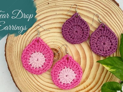 Crochet Earrings - Tear drop pattern | Simple & Easy crochet earrings for Beginners