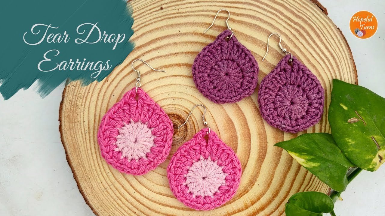 Crochet Earrings - Tear drop pattern | Simple & Easy crochet earrings for Beginners