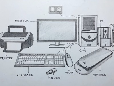 How to draw computer parts step by step so easy. Computer parts drawing