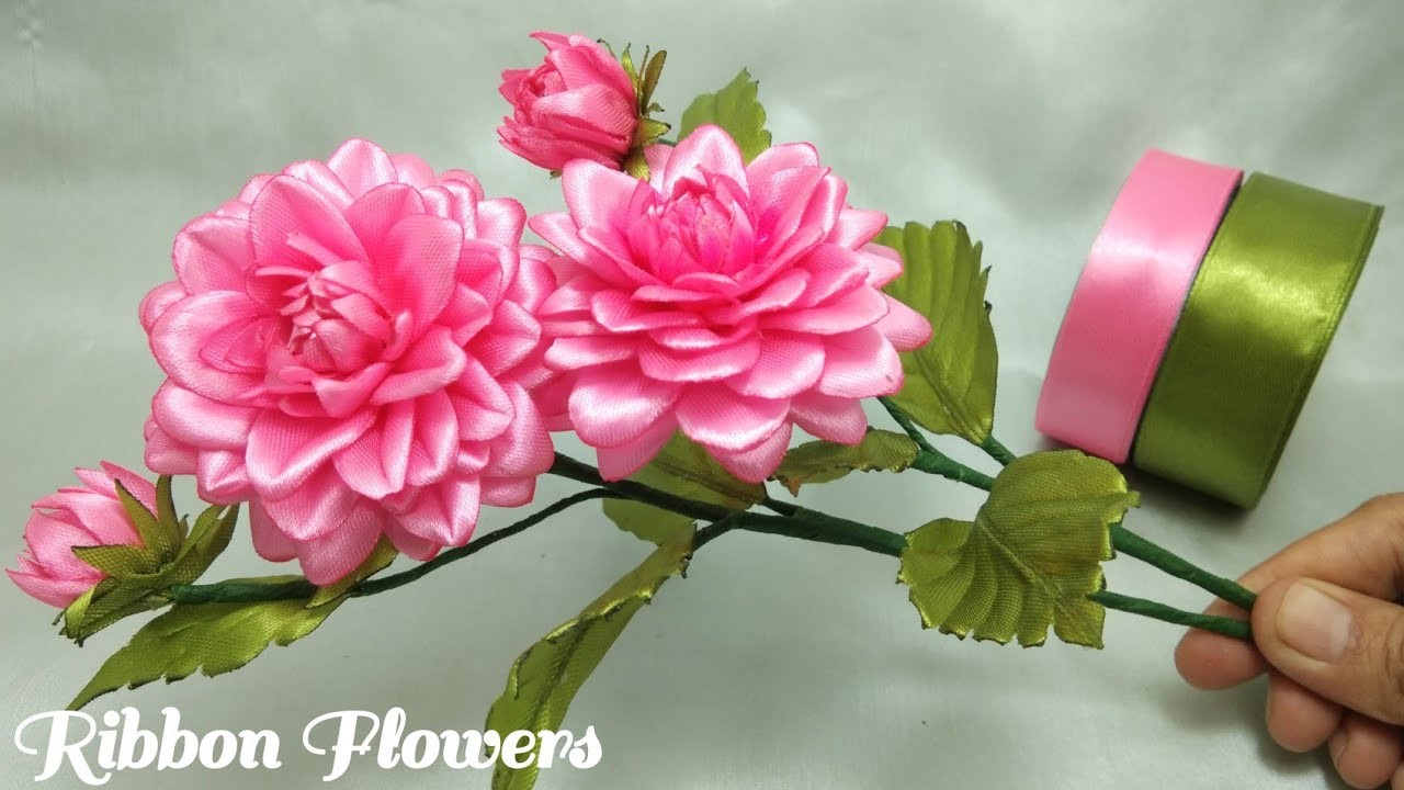 DIY.how to make satin ribbon flowers.Summer Flower dahlia