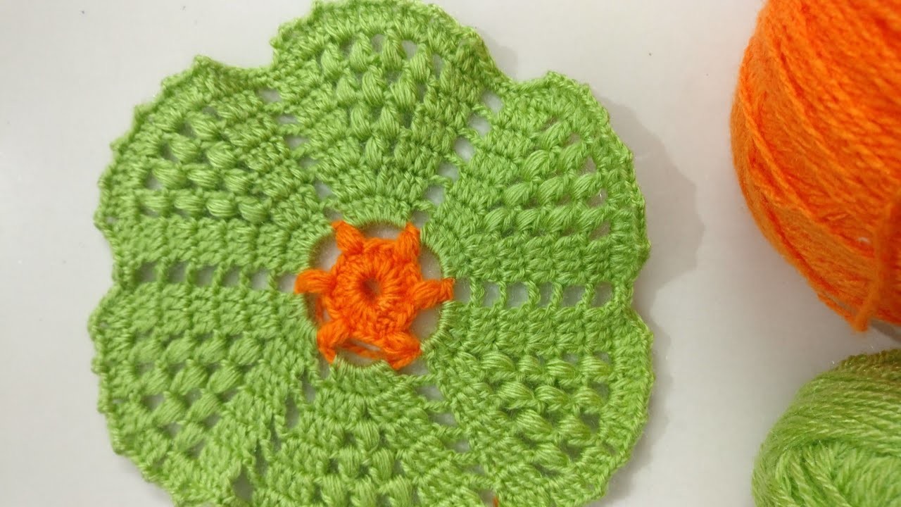 Crochet Puff Stitch Circular Pattern For Cup Coaster,Mug Mat , Doily,Table Mats And More.
