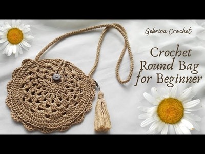 Crochet Circle Bag Tutorial - Tas Rajut Bulat Terbaru (Subtitle)