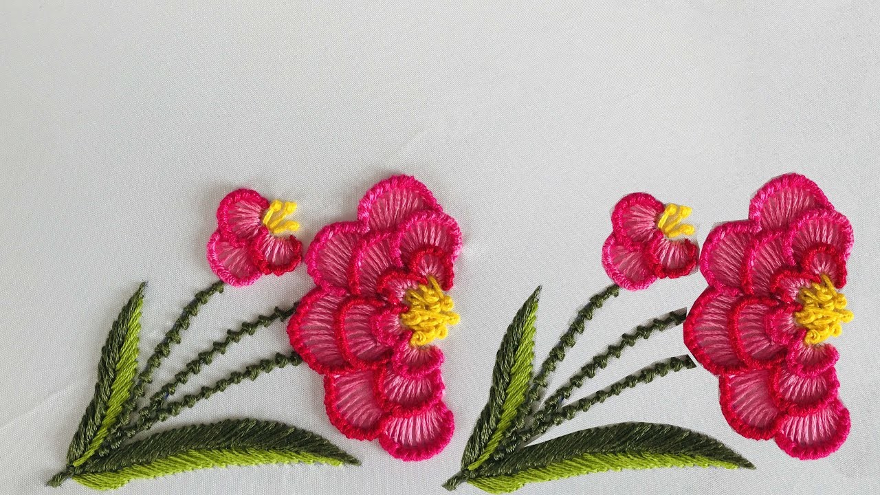 Hand Embroidery: Beautiful Flower Embroidery - Carnation Flower Embroidery
