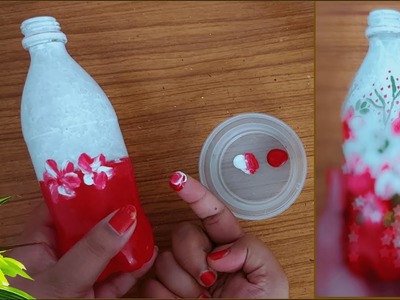 Beautiful red and white bottle painting idea. Easy glass bottle painting technique with finger