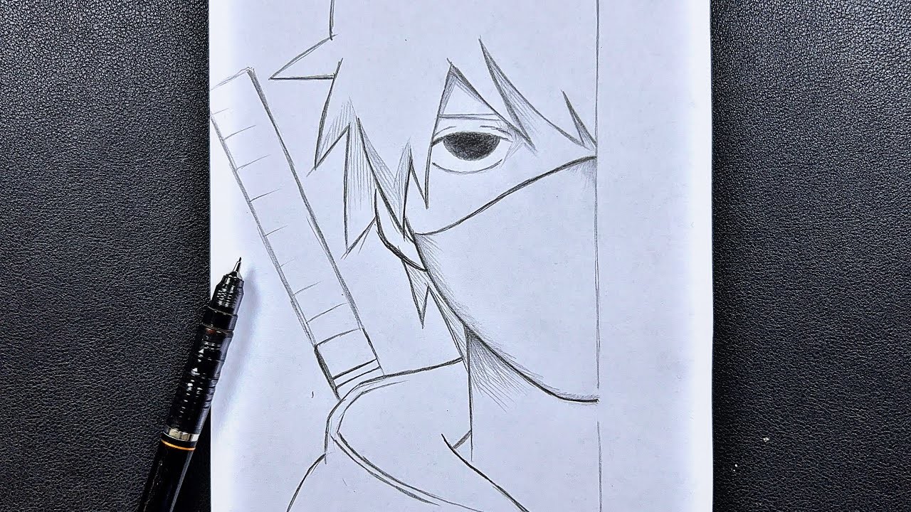 Easy anime sketch | how to draw anbu kakashi half face step-by-step