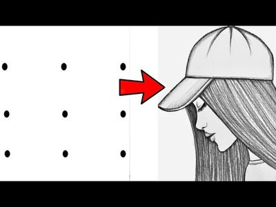 How to draw easy girl from 9 points | Girl dots drawing | girl drawing step by step || dots drawing
