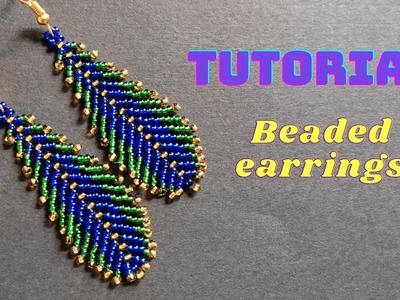 How to make beaded feather earrings, seed bead peacock earrings tutorial
