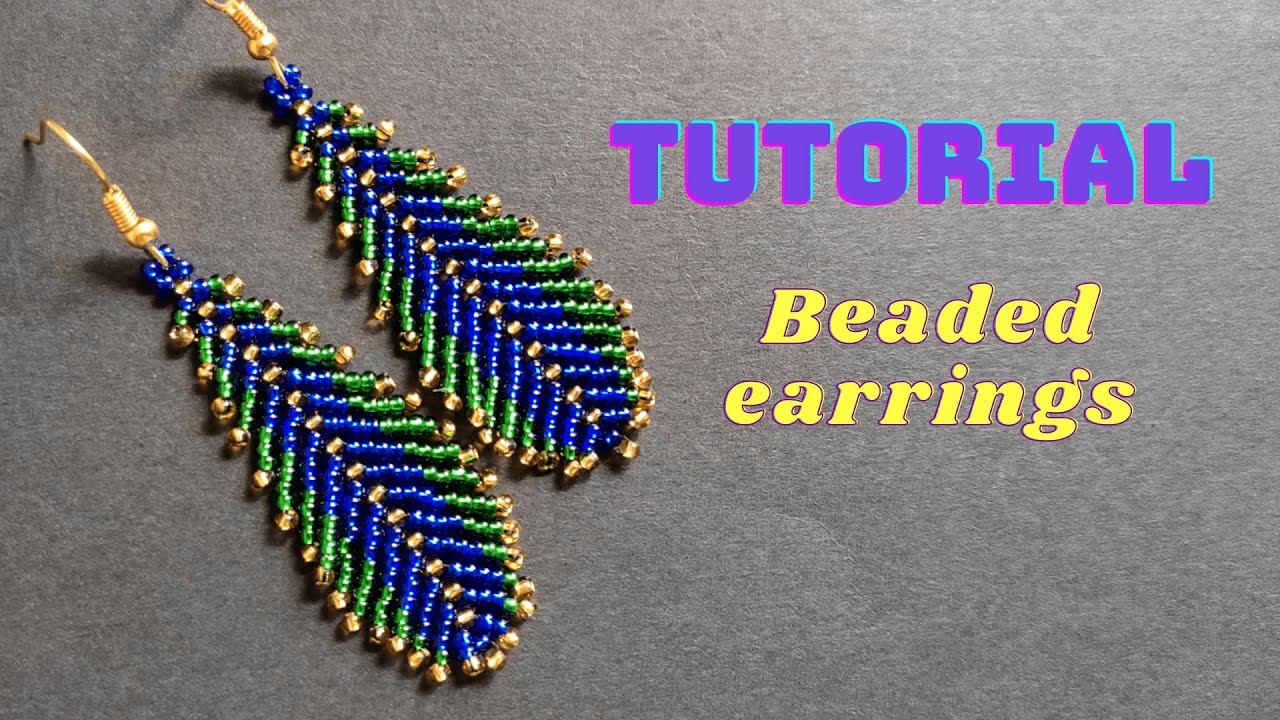 How to make beaded feather earrings, seed bead peacock earrings tutorial