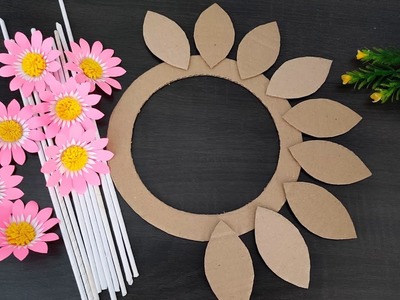 Beautiful wall hanging craft making with cardboard | Unique paper craft for home decor |Paper flower