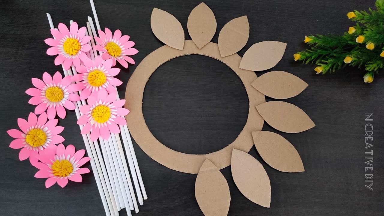 Beautiful wall hanging craft making with cardboard | Unique paper craft for home decor |Paper flower