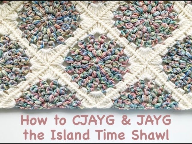 Crochet: How to 'Continuous' and 'Join as you go' the Island Time Shawl Sunbursts Together.