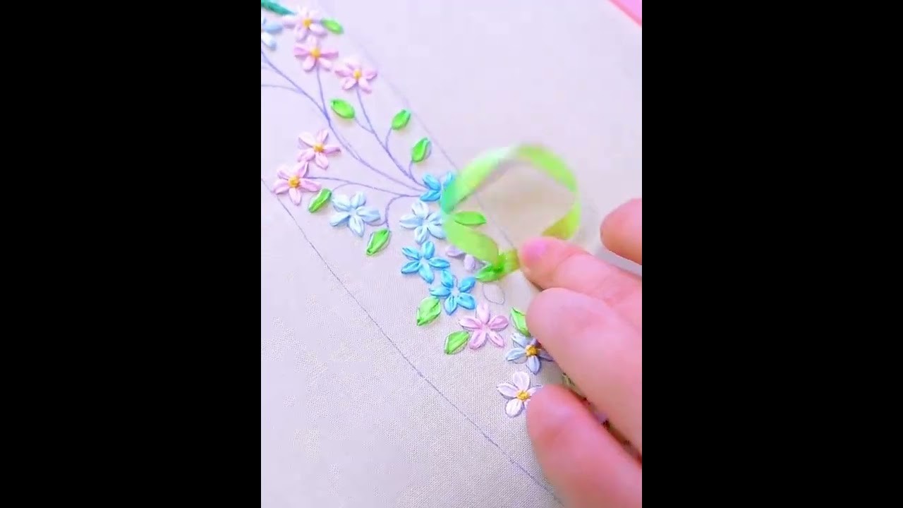 Sewing leaves with ribbon