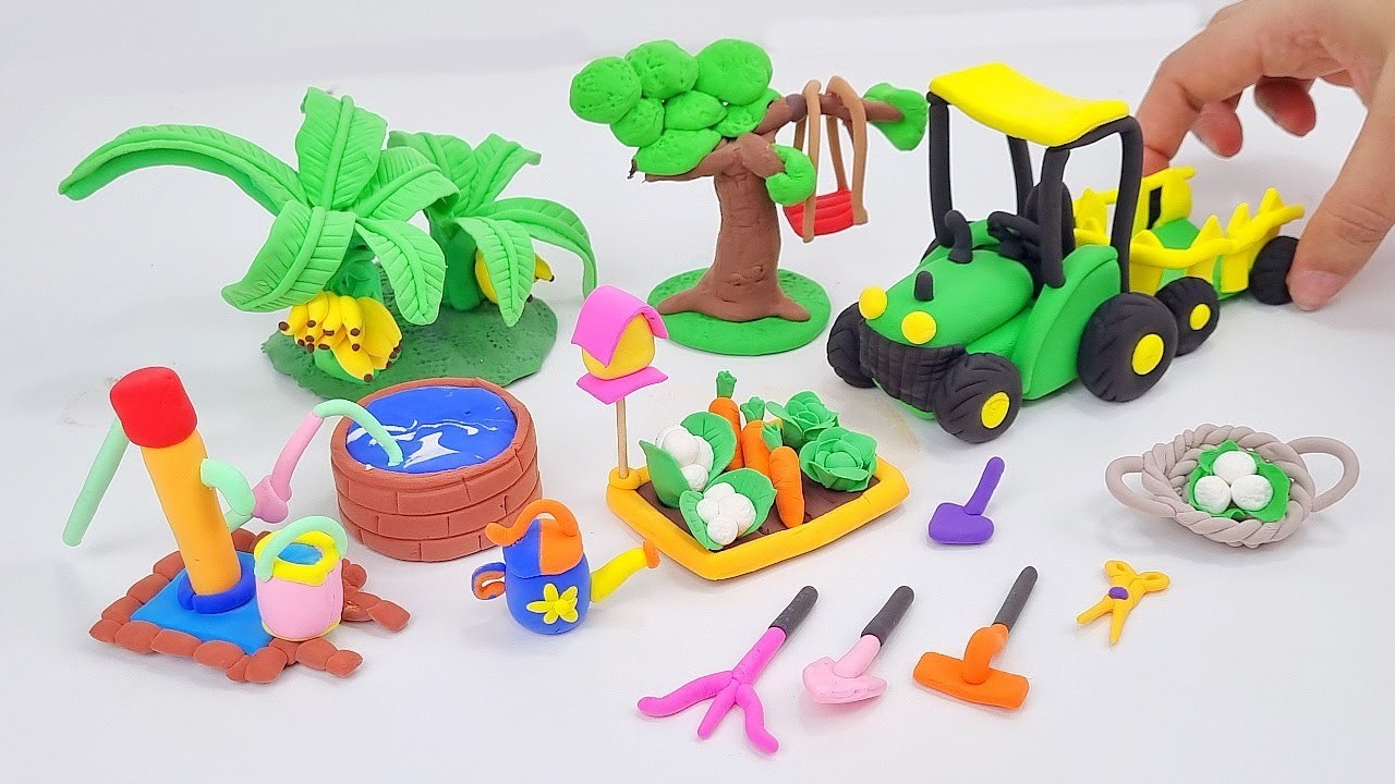 DIY How To Make Polymer Clay Miniature Hand Pump, Tree Swing, Peacock and Tractor, Farm #DianaArts
