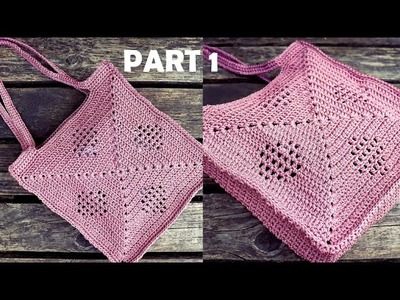 How To Crochet Square Tote Market Bag Part 1