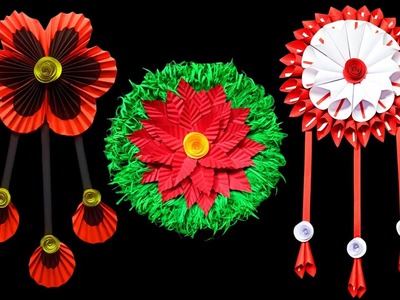 3 Beautiful Paper Flowers Wall Decoration Ideas | Paper Craft Wall Hanging Ideas | DIY Wall Mate