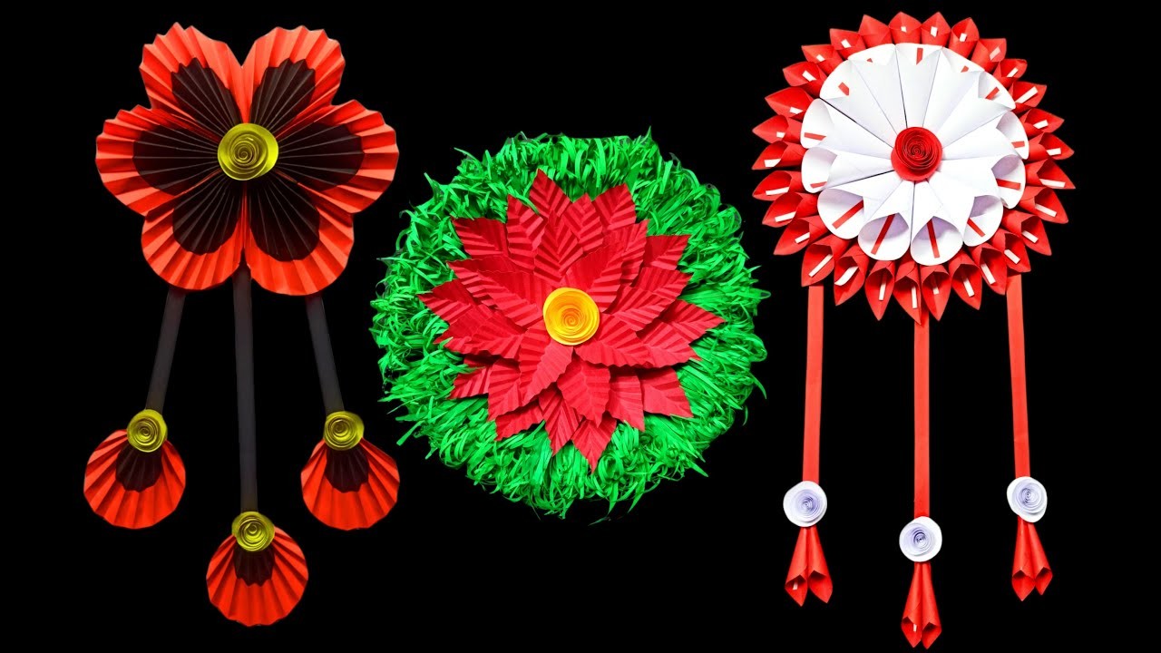 3 Beautiful Paper Flowers Wall Decoration Ideas | Paper Craft Wall Hanging Ideas | DIY Wall Mate