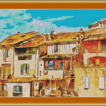 French Village Houses Cross Stitch Pattern