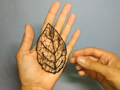 DIY hand air embroidery, thread lace leaf. Unusual handicraft, tutorial on how to make air leaves