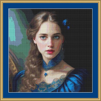 Young Woman In Blue Cross Stitch Pattern