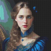 Young Woman In Blue Cross Stitch Pattern
