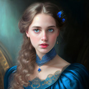 Young Woman In Blue Cross Stitch Pattern